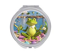 ERSTSNCK Funny Yoga Frog Compact Mirror for Purse, Double-Sided 1x/2x Magnifying Metal Pocket Makeup Mirrors, Folding Mini Vanity Mirror, Handheld Round Travel Cosmetic Mirrors for Women