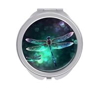 ERSTSNCK Galaxy Animal Dragonfly Compact Mirror for Purse, Double-Sided 1x/2x Magnifying Metal Pocket Makeup Mirrors, Folding Mini Vanity Mirror, Handheld Round Travel Cosmetic Mirrors for Women