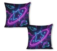 ERSTSNCK Galaxy Space Pillow Covers 18"x18"（2pcs） Linen Throw Pillow Covers - Double Sided Decorative Square Cushion Cases for Sofa, Bed, Chair (No Insert Included)