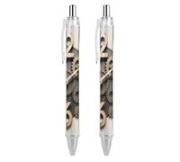 ERSTSNCK Gear Clock Black Ballpoint Pens Fine Point (0.5mm) Black Ink Pen Retractable Ball Point Pens with Comfortable Full Grip for Journaling, And Office Writing Ideal 2 PCS