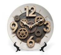 ERSTSNCK Gear Clock Ceramic Decorative Plate 8inch Bone China Wall Hanging Ornament Plates Bohemian Style Dinner Plate with Stand Cabinet Display Plates for Home Art Decor