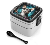 ERSTSNCK Gem Cave Chihuahua Bento Box 1000ml Leak Proof Lunch Container with Removable Dividers & Spoon - BPA-Free PP Stackable Lunch Box for Work, Office, Picnic, Travel, Dining Out