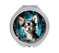 ERSTSNCK Gem Cave Chihuahua Compact Mirror for Purse, Double-Sided 1x/2x Magnifying Metal Pocket Makeup Mirrors, Folding Mini Vanity Mirror, Handheld Round Travel Cosmetic Mirrors for Women