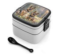 ERSTSNCK German Shepherd Dogs Bento Box 1000ml Leak Proof Lunch Container with Removable Dividers & Spoon - BPA-Free PP Stackable Lunch Box for Work, Office, Picnic, Travel, Dining Out