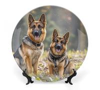 ERSTSNCK German Shepherd Dogs Ceramic Plate 6inch Decorative Bone China Wall Hanging Ornament Plates Bohemian Style Dinner Plate with Display Stand Cabinet Display Plates for Home Art Decor