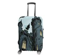 ERSTSNCK Ghost Castle Luggage Suitcase Covers Elastic Washable Cute Luggage Protector Travel Suitcase Protective Cover For Adult (Fit 19-32 Inch Luggages), white, L, Ghost Castle