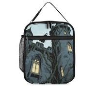 ERSTSNCK Ghost Castle Lunch Bag for Adults Reusable Insulated Lunchbox Leakproof Small Lunch Box Tote for Men & Women Portable Food Cooler Bag for Work, Office, Picnics