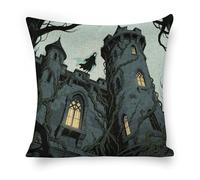 ERSTSNCK Ghost Castle Pillow Covers 18"x18" Linen Throw Pillow Covers - Double Sided Decorative Square Cushion Cases for Sofa, Bed, Chair (No Insert Included)