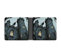 ERSTSNCK Ghost Castle Wallet for Men Bifold Rfid Blocking Slim Money Clip Front Pocket Wallet Card Holder
