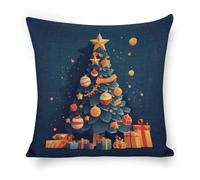 ERSTSNCK Gifts Under The Christmas Tree Pillow Covers 18"x18" Linen Throw Pillow Covers - Double Sided Decorative Square Cushion Cases for Sofa, Bed, Chair (No Insert Included)