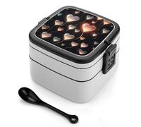 ERSTSNCK Glowing Heart Love Bento Box 1000ml Leak Proof Lunch Container with Removable Dividers & Spoon - BPA-Free PP Stackable Lunch Box for Work, Office, Picnic, Travel, Dining Out
