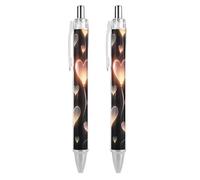 ERSTSNCK Glowing Heart Love Black Ballpoint Pens Fine Point (0.5mm) Black Ink Pen Retractable Ball Point Pens with Comfortable Full Grip for Journaling, And Office Writing Ideal 2 PCS