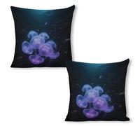 ERSTSNCK Glowing Jellyfish Pillow Covers 18"x18"（2pcs） Linen Throw Pillow Covers - Double Sided Decorative Square Cushion Cases for Sofa, Bed, Chair (No Insert Included)