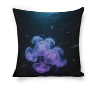 ERSTSNCK Glowing Jellyfish Pillow Covers 18"x18" Linen Throw Pillow Covers - Double Sided Decorative Square Cushion Cases for Sofa, Bed, Chair (No Insert Included)