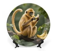 ERSTSNCK - Gold Monkey Ceramic Decorative Plate 10 Inch Porcelain Bone Wall Hanging Boho Dinner Plate with Stand for Art Decor