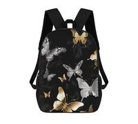 ERSTSNCK Gold White Butterflies Black Laptop Backpack for Travel Work Cute Bookbag Computer Backpack Casual Daypack