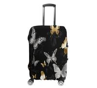 ERSTSNCK Gold White Butterflies Black Luggage Suitcase Covers Elastic Washable Cute Luggage Protector Travel Suitcase Protective Cover For Adult (Fit 19-32 Inch Luggages), white, Small, Gold White