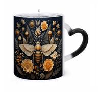 ERSTSNCK Golden Bee Color Changing Mug Heat Changing Coffee Mugs Funny Magic Cup Heat Sensitive Travel Mug Novelty Coffee Cups Personalized Customized Gift Idea for Men & Women 11 Oz