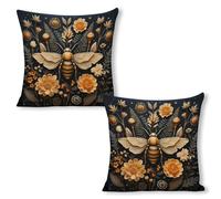 ERSTSNCK Golden Bee Pillow Covers 18"x18"（2pcs） Linen Throw Pillow Covers - Double Sided Decorative Square Cushion Cases for Sofa, Bed, Chair (No Insert Included)