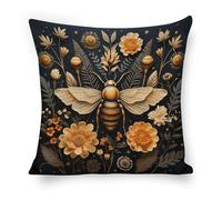 ERSTSNCK Golden Bee Pillow Covers 18"x18" Linen Throw Pillow Covers - Double Sided Decorative Square Cushion Cases for Sofa, Bed, Chair (No Insert Included)
