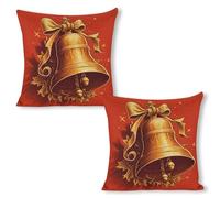 ERSTSNCK Golden Bell Pillow Covers 18"x18"（2pcs） Linen Throw Pillow Covers - Double Sided Decorative Square Cushion Cases for Sofa, Bed, Chair (No Insert Included)