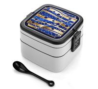 ERSTSNCK Golden Blue Marble Bento Box 1000ml Leak Proof Lunch Container with Removable Dividers & Spoon - BPA-Free PP Stackable Lunch Box for Work, Office, Picnic, Travel, Dining Out