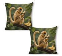 ERSTSNCK Golden Monkey Pillow Covers 18"x18"（2pcs） Linen Throw Pillow Covers - Double Sided Decorative Square Cushion Cases for Sofa, Bed, Chair (No Insert Included)