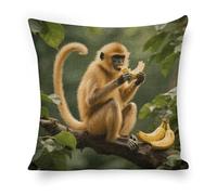 ERSTSNCK Golden Monkey Pillow Covers 18"x18" Linen Throw Pillow Covers - Double Sided Decorative Square Cushion Cases for Sofa, Bed, Chair (No Insert Included)