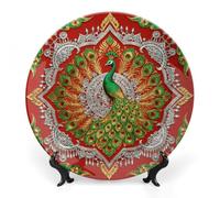 ERSTSNCK Golden Tribal Pattern Ceramic Decorative Plate 8inch Bone China Wall Hanging Ornament Plates Bohemian Style Dinner Plate with Stand Cabinet Display Plates for Home Art Decor