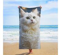 ERSTSNCK Gorgeous White Cat Beach Towel Oversized 31" X 63" Absorbent Towels Quick Dry Pool Towel Lightweight Bath Towels Sandproof Beach Blanket for Gym Swimming Sports Travel Gifts