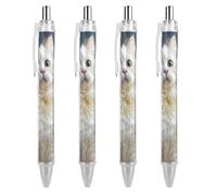 ERSTSNCK Gorgeous White Cat Black Ballpoint Pens Fine Point (0.5mm) Black Ink Pen Retractable Ball Point Pens with Comfortable Full Grip for Journaling, And Office Writing Ideal 4 PCS