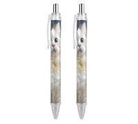 ERSTSNCK Gorgeous White Cat Black Ballpoint Pens Fine Point (0.5mm) Black Ink Pen Retractable Ball Point Pens with Comfortable Full Grip for Journaling, And Office Writing Ideal 2 PCS