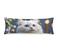 ERSTSNCK Gorgeous White Cat Body Pillow Pillowcase 20"x54" Lumbar Throw Pillow Covers with Hidden Zipper Breathable & Cozy Full Long Bodypillow Case Cover for Sleeping Bedroom Couch Sofa Decor