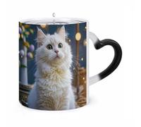 ERSTSNCK Gorgeous White Cat Color Changing Mug Heat Changing Coffee Mugs Funny Magic Cup Heat Sensitive Travel Mug Novelty Coffee Cups Personalized Customized Gift Idea for Men & Women 11 Oz