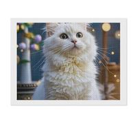 ERSTSNCK Gorgeous White Cat Diamond Painting Kits for Adults 12"x16" 5D Diamond Art Kits for Beginners DIY Full Drill Round Diamonds Gem Art Crafts Painting for Home Wall Decor