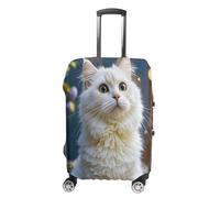 ERSTSNCK Gorgeous White Cat Luggage Suitcase Covers Elastic Washable Cute Luggage Protector Travel Suitcase Protective Cover For Adult (Fit 19-32 Inch Luggages) X-Large, white, S, Gorgeous White Cat