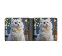 ERSTSNCK Gorgeous White Cat Wallet for Men Bifold Rfid Blocking Slim Money Clip Front Pocket Wallet Card Holder