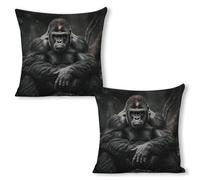 ERSTSNCK Gorilla on The Ground Pillow Covers 18"x18"（2pcs） Linen Throw Pillow Covers - Double Sided Decorative Square Cushion Cases for Sofa, Bed, Chair (No Insert Included)