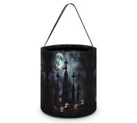 ERSTSNCK Gothic Happy Halloween Halloween Candy Buckets Reusable Tote Candy Bag - Trick Or Treat Goody Bag with Handles