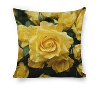 ERSTSNCK Graceful Yellow Rose Flower Pillow Covers 18"x18" Linen Throw Pillow Covers - Double Sided Decorative Square Cushion Cases for Sofa, Bed, Chair (No Insert Included)