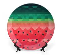 ERSTSNCK Gradient Watermelon Ceramic Decorative Plate 8inch Bone China Wall Hanging Ornament Plates Bohemian Style Dinner Plate with Stand Cabinet Display Plates for Home Art Decor