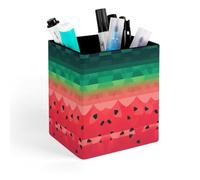 ERSTSNCK Gradient Watermelon Pen Holder, Pencil Holder Desktop Stationery Organizer Square Leather Pencil Cup Makeup Brush Storage Box for Office Home And Stationary Supplies