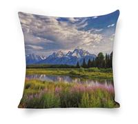 ERSTSNCK Grand Teton National Park Pillow Covers 18"x18" Linen Throw Pillow Covers - Double Sided Decorative Square Cushion Cases for Sofa, Bed, Chair (No Insert Included)