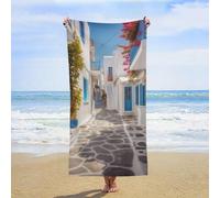 ERSTSNCK Greece Street Beach Towel Oversized 31" X 63" Absorbent Towels Quick Dry Pool Towel Lightweight Bath Towels Sandproof Beach Blanket for Gym Swimming Sports Travel Gifts