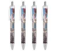 ERSTSNCK Greece Street Black Ballpoint Pens Fine Point (0.5mm) Black Ink Pen Retractable Ball Point Pens with Comfortable Full Grip for Journaling, And Office Writing Ideal 4 PCS