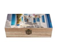 ERSTSNCK Greece Street Wooden Storage Box Elegant Retro Jewelry Box with Hinged Lid Decorative Keepsake Boxes Decor Handmade Organizer Boxes for Wedding, Party, Gift, Diy Craft, Home Decor