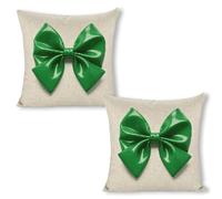 ERSTSNCK Green Bow Pillow Covers 18"x18"（2pcs） Linen Throw Pillow Covers - Double Sided Decorative Square Cushion Cases for Sofa, Bed, Chair (No Insert Included)