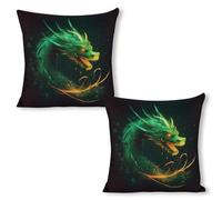 ERSTSNCK Green Dragon Pillow Covers 18"x18"（2pcs） Linen Throw Pillow Covers - Double Sided Decorative Square Cushion Cases for Sofa, Bed, Chair (No Insert Included)