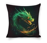 ERSTSNCK Green Dragon Pillow Covers 18"x18" Linen Throw Pillow Covers - Double Sided Decorative Square Cushion Cases for Sofa, Bed, Chair (No Insert Included)