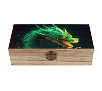 ERSTSNCK Green Dragon Wooden Storage Box Elegant Retro Jewelry Box with Hinged Lid Decorative Keepsake Boxes Decor Handmade Organizer Boxes for Wedding, Party, Gift, Diy Craft, Home Decor